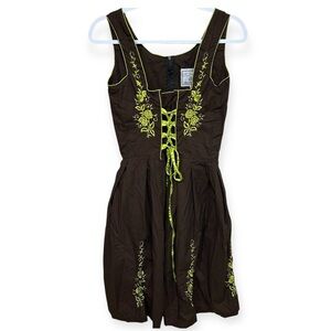 Gaudi Tratchen Oktoberfest Brown Dress with Lime Green Embroidery